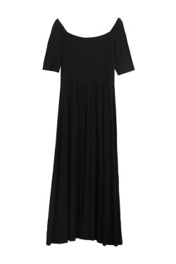 Elegant Vintage A-Line Dress with Flared Hem, Slimming Mid-Sleeves, High-Waisted Ribbed Cotton for Summer 2025