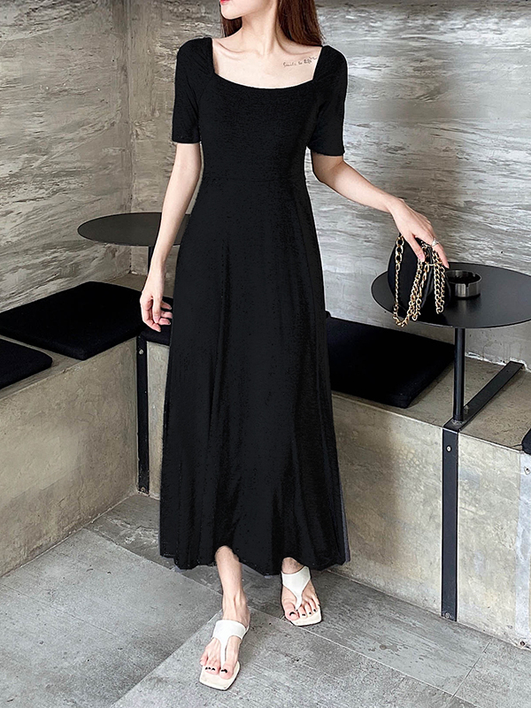 Elegant Vintage A-Line Dress with Flared Hem, Slimming Mid-Sleeves, High-Waisted Ribbed Cotton for Summer 2025 Elegant Vintage A-Line Dress with Flared Hem, Slimming Mid-Sleeves, High-Waisted Ribbed Cotton for Summer 2025