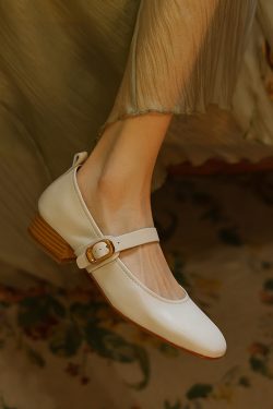 Elegant Women's Genuine Leather French Artistic Mid-Heel Round-Toe Mary Jane Flats - Stylish College Chic Footwear