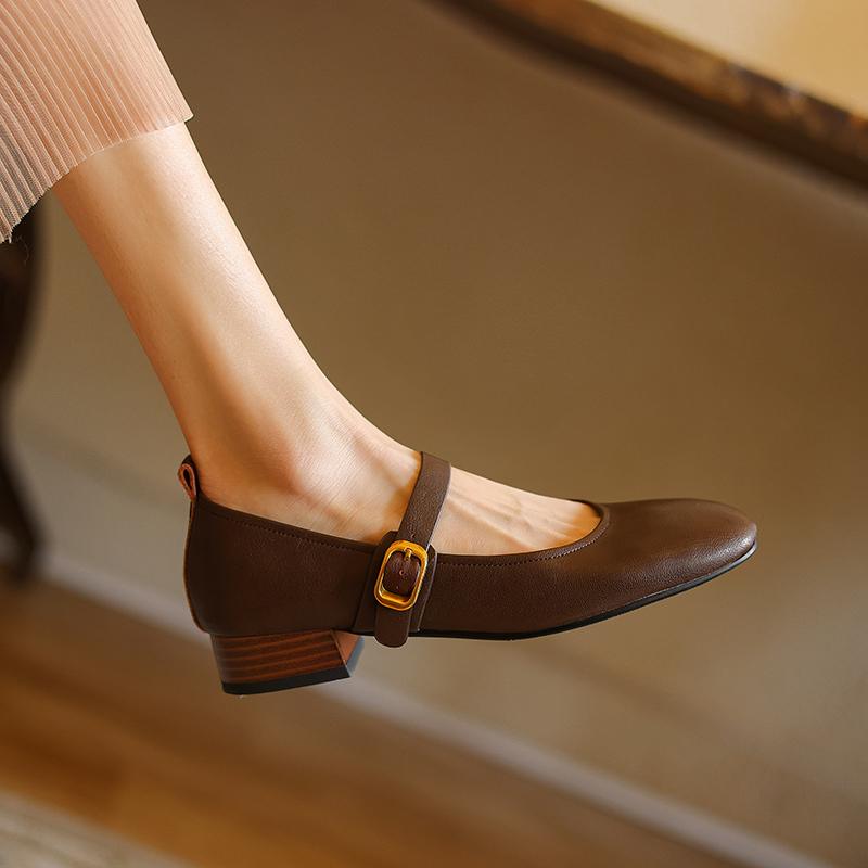 Elegant Women's Genuine Leather French Artistic Mid-Heel Round-Toe Mary Jane Flats - Stylish College Chic Footwear Elegant Women's Genuine Leather French Artistic Mid-Heel Round-Toe Mary Jane Flats - Stylish College Chic Footwear