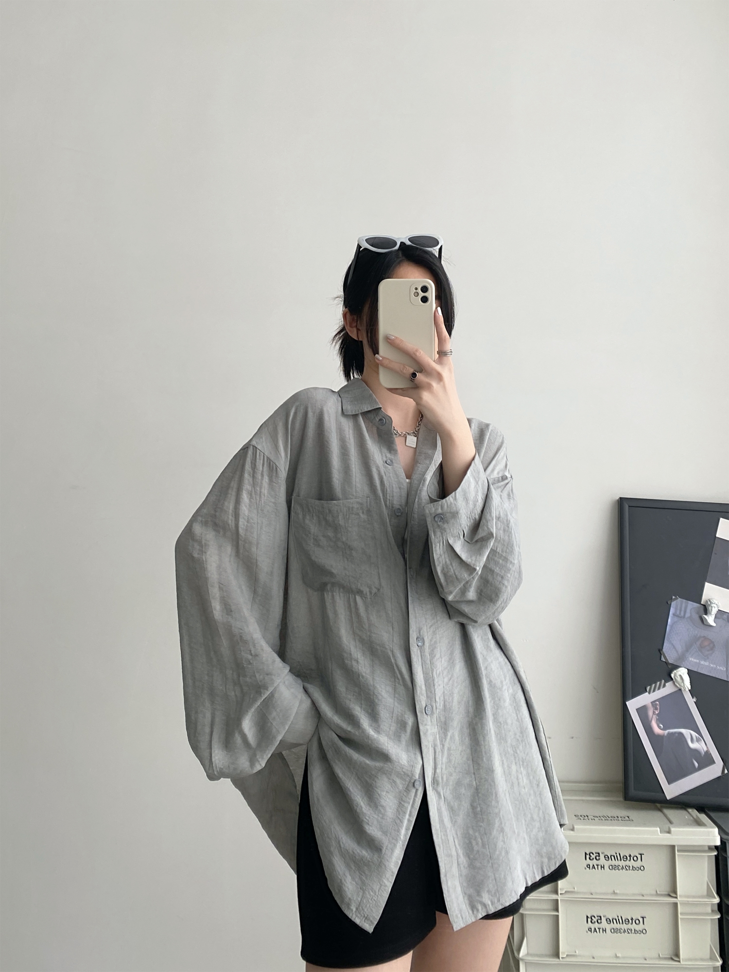 Elegant Women's Long Sleeve Tie-Dye Shirt in Sun Grapefruit with Lapel, Casual Loose Fit, Summer Sun-Protective Style Elegant Women's Long Sleeve Tie-Dye Shirt in Sun Grapefruit with Lapel, Casual Loose Fit, Summer Sun-Protective Style