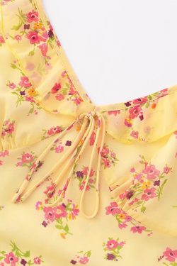Elegant Yellow Floral Slip Dress for Women - 2025 Summer Style, Long Design for Chic 90s Vintage Vibes