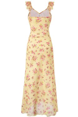 Elegant Yellow Floral Slip Dress for Women - 2025 Summer Style, Long Design for Chic 90s Vintage Vibes