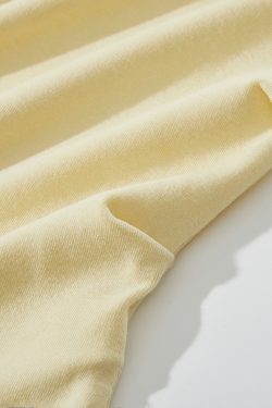 Elegant Yellow V-Neck Short Sleeve T-Shirt for Women with Waist Design and Pleats, Perfect for Casual 90s Inspired Looks