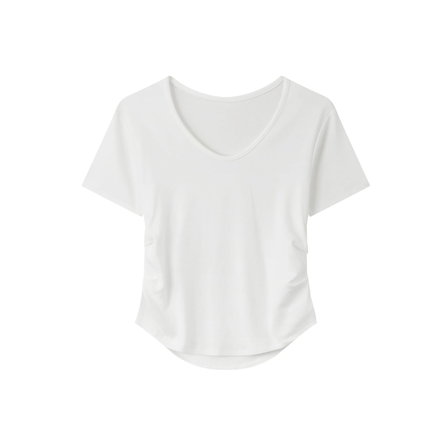 Elegant Yellow V-Neck Short Sleeve T-Shirt for Women with Waist Design and Pleats, Perfect for Casual 90s Inspired Looks Elegant Yellow V-Neck Short Sleeve T-Shirt for Women with Waist Design and Pleats, Perfect for Casual 90s Inspired Looks