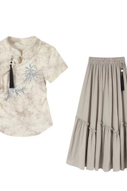 Elegant Zen-Inspired Two-Piece Dress Set for Women - Chinese Style, National Wind, Summer Outfit, Youthful Look