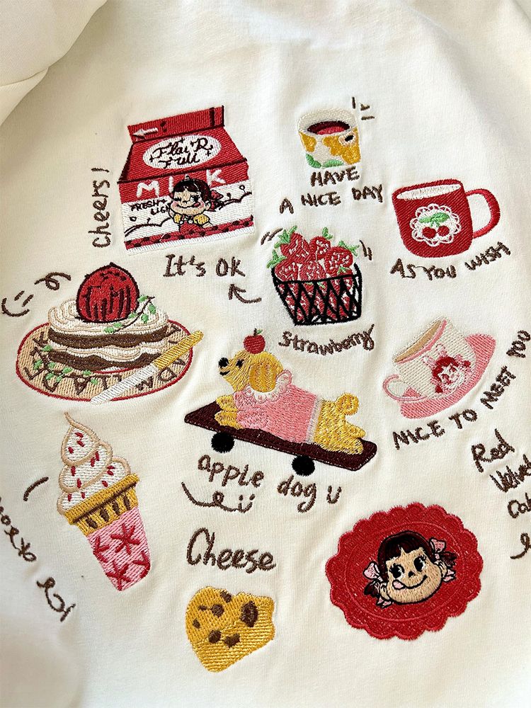 Embroidered Cartoon Milk Color Block Short Sleeve T-Shirt for Women - Trendy Apricot Patchwork Summer 2025 Style Embroidered Cartoon Milk Color Block Short Sleeve T-Shirt for Women - Trendy Apricot Patchwork Summer 2025 Style