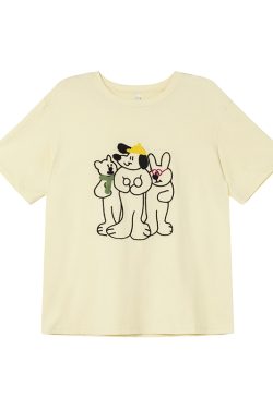 Embroidered Cartoon T-Shirt for Women, Short Sleeve Loose Slim Fit Top, 2025 Style, Cute Casual Wear for Petite Sizes