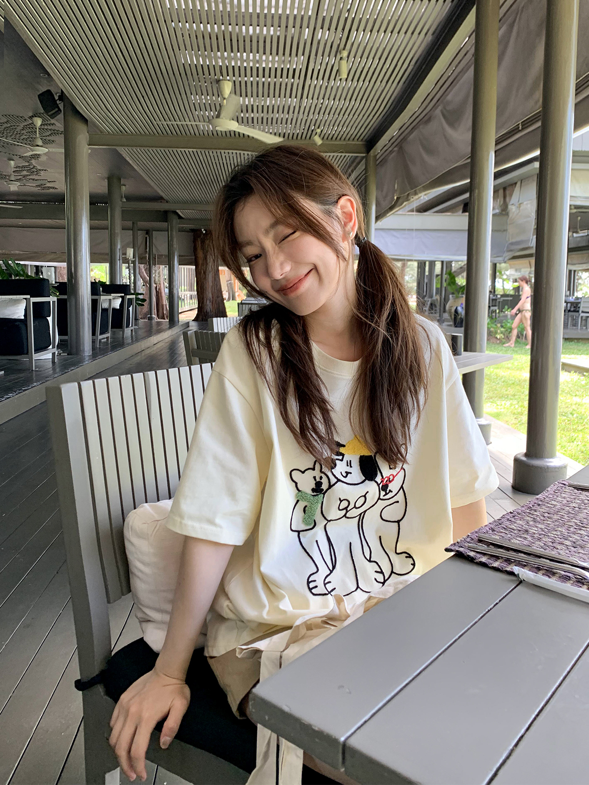 Embroidered Cartoon T-Shirt for Women, Short Sleeve Loose Slim Fit Top, 2025 Style, Cute Casual Wear for Petite Sizes Embroidered Cartoon T-Shirt for Women, Short Sleeve Loose Slim Fit Top, 2025 Style, Cute Casual Wear for Petite Sizes