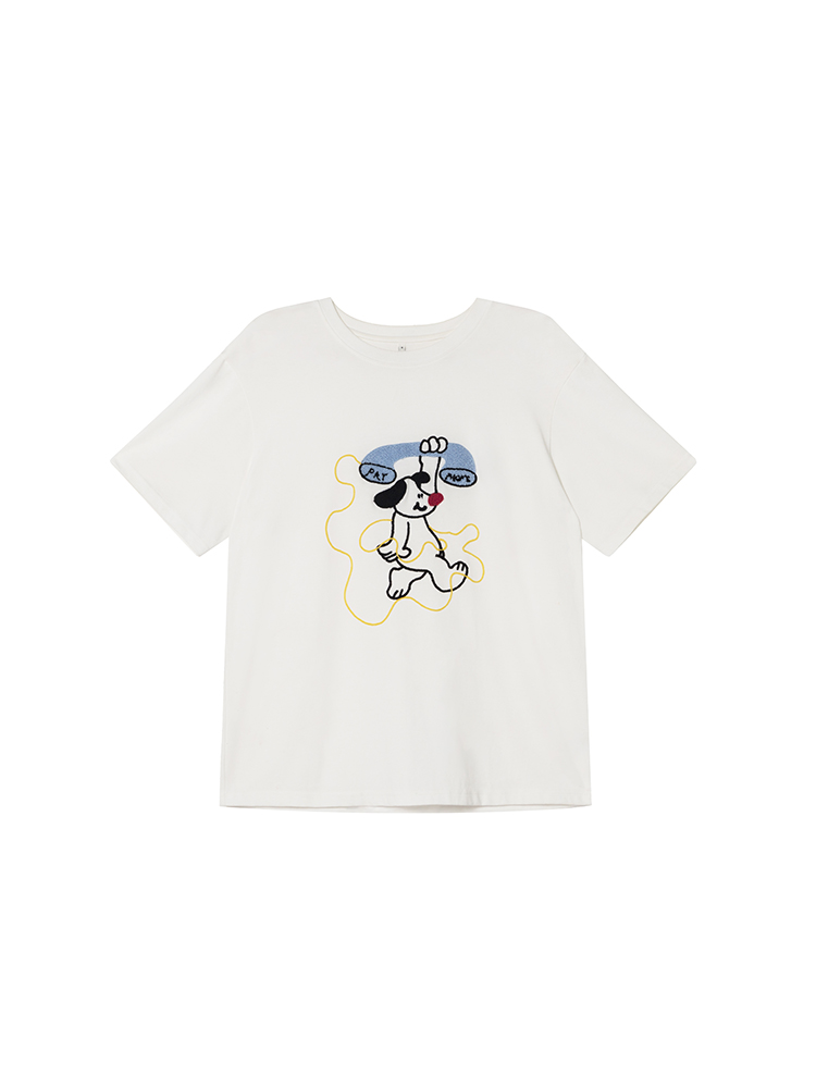 Embroidered Cartoon T-Shirt for Women, Short Sleeve Loose Slim Fit Top, 2025 Style, Cute Casual Wear for Petite Sizes Embroidered Cartoon T-Shirt for Women, Short Sleeve Loose Slim Fit Top, 2025 Style, Cute Casual Wear for Petite Sizes
