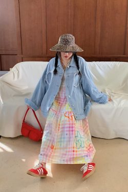 Embroidered Checkered Midi Skirt for Women - High-Waisted Plus Size, Spring 2025, Exquisite Long Skirt for Curvy Figures