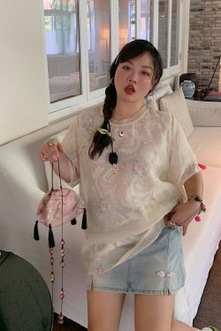 Embroidered Chinese Style Lace T-Shirt for Women, Short Sleeve Plus Size Top, Summer 2025 Fashion, Bohemian & National Wind Design