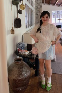 Embroidered Chinese Style Lace T-Shirt for Women, Short Sleeve Plus Size Top, Summer 2025 Fashion, Bohemian & National Wind Design