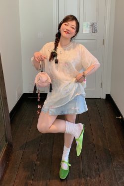 Embroidered Chinese Style Lace T-Shirt for Women, Short Sleeve Plus Size Top, Summer 2025 Fashion, Bohemian & National Wind Design