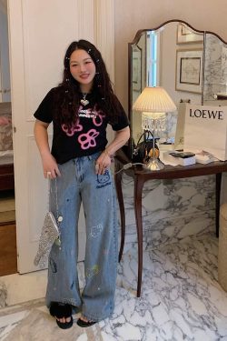 Embroidered Denim Wide-Leg Pants for Women, Plus Size, Flattering Slim Fit, Spring Summer 2025 Style, Trendy Casual Fashion