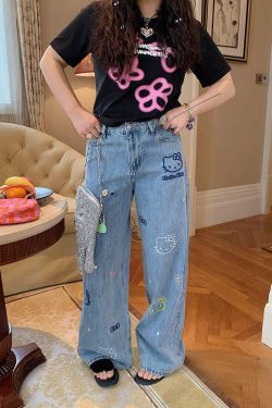 Embroidered Denim Wide-Leg Pants for Women, Plus Size, Flattering Slim Fit, Spring Summer 2025 Style, Trendy Casual Fashion