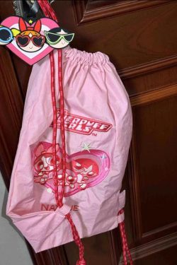 Embroidered Drawstring Backpack - Flying Girl Powerpuff Girls Naixue Style, Large Capacity, Trendy Commuter Bag, 2025 Fashion