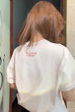 Embroidered Ethnic Style Letter Short Sleeve T-Shirt for Women - Summer 2023 Heavyweight Pure Cotton Casual Top