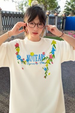 Embroidered Floral Heavyweight Short-Sleeve T-Shirt for Women - Summer 2025 Trendy Couple's Top, Y2K Style