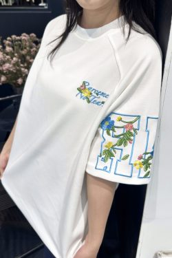 Embroidered Floral Letter Raglan Short Sleeve T-Shirt for Women - Summer Streetwear, High-End Couple Outfit, Trendy 90s Style Top