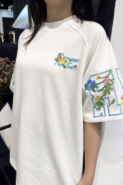 Embroidered Floral Letter Short Sleeve T-Shirt for Girls - Summer 2025 Trendy Raglan Top for Middle & High School Students