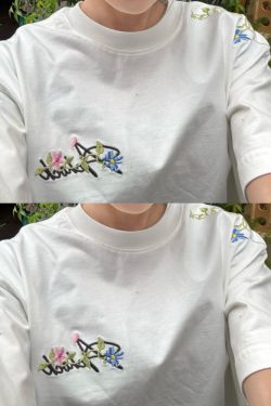 Embroidered Floral Rattan Short Sleeve T-Shirt for Women - Summer Trendy American Style High-End Straight Shoulder Top