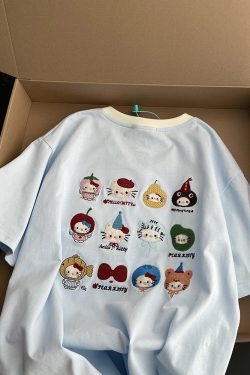 Embroidered Kitty Cat V-Neck Short Sleeve T-Shirt for Women - Unique Cartoon Design, Summer Style, Cute & Cool Girl Fashion