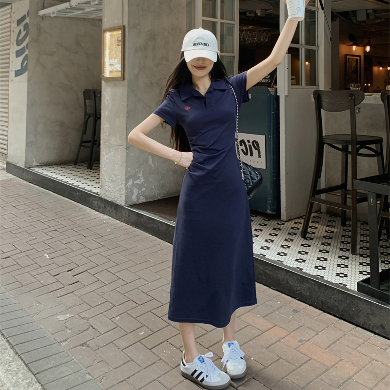 Embroidered Polo Collar Short Sleeve Dress for Women - Summer Korean Style, Plus Size, Waist-Cinching Elegant Bodycon Dress Embroidered Polo Collar Short Sleeve Dress for Women - Summer Korean Style, Plus Size, Waist-Cinching Elegant Bodycon Dress