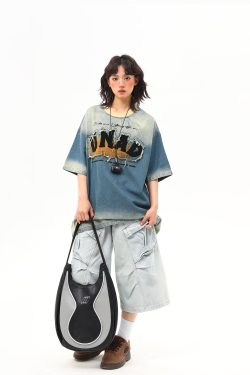 Embroidered Retro Washed Denim Short-Sleeve T-Shirt for Women - High-End Summer Fashion Trend