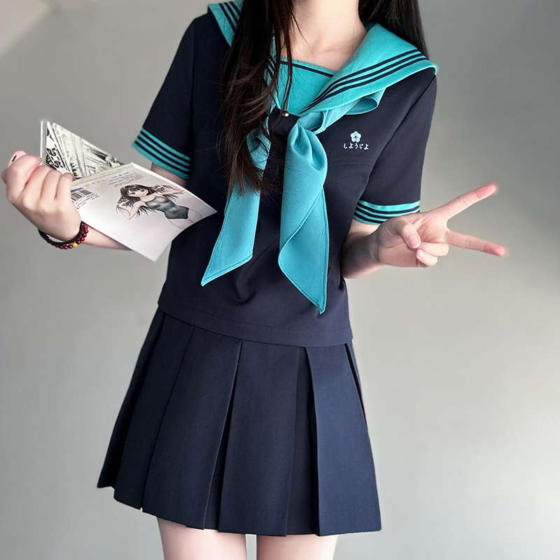 Embroidered Sailor Suit Dress - Long Sleeve College Style Japanese JK Uniform with Pudding Bear Design - Summer Fashion Embroidered Sailor Suit Dress - Long Sleeve College Style Japanese JK Uniform with Pudding Bear Design - Summer Fashion