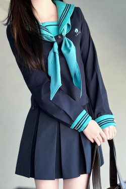 Embroidered Sailor Suit Dress - Long Sleeve College Style Japanese JK Uniform with Pudding Bear Design - Summer Fashion