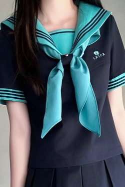 Embroidered Sailor Suit Dress - Long Sleeve College Style Japanese JK Uniform with Pudding Bear Design - Summer Fashion