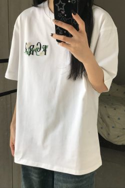 Embroidered White Magnolia Floral Short Sleeve T-Shirt for Women, Summer 2023 High-End Couples Top, Trendy Fashion Statement