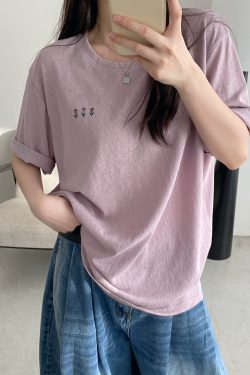 Energetic Rose Print Cotton T-shirt in Japanese Style with Sun Grapefruit and Snowflake Design - Loose Casual Versatile Top