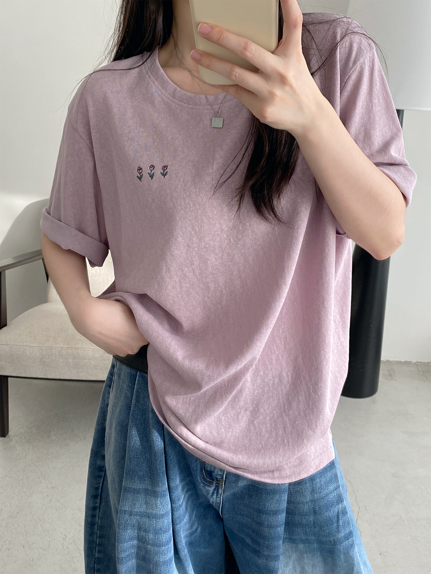 Energetic Rose Print Cotton T-shirt in Japanese Style with Sun Grapefruit and Snowflake Design - Loose Casual Versatile Top Energetic Rose Print Cotton T-shirt in Japanese Style with Sun Grapefruit and Snowflake Design - Loose Casual Versatile Top