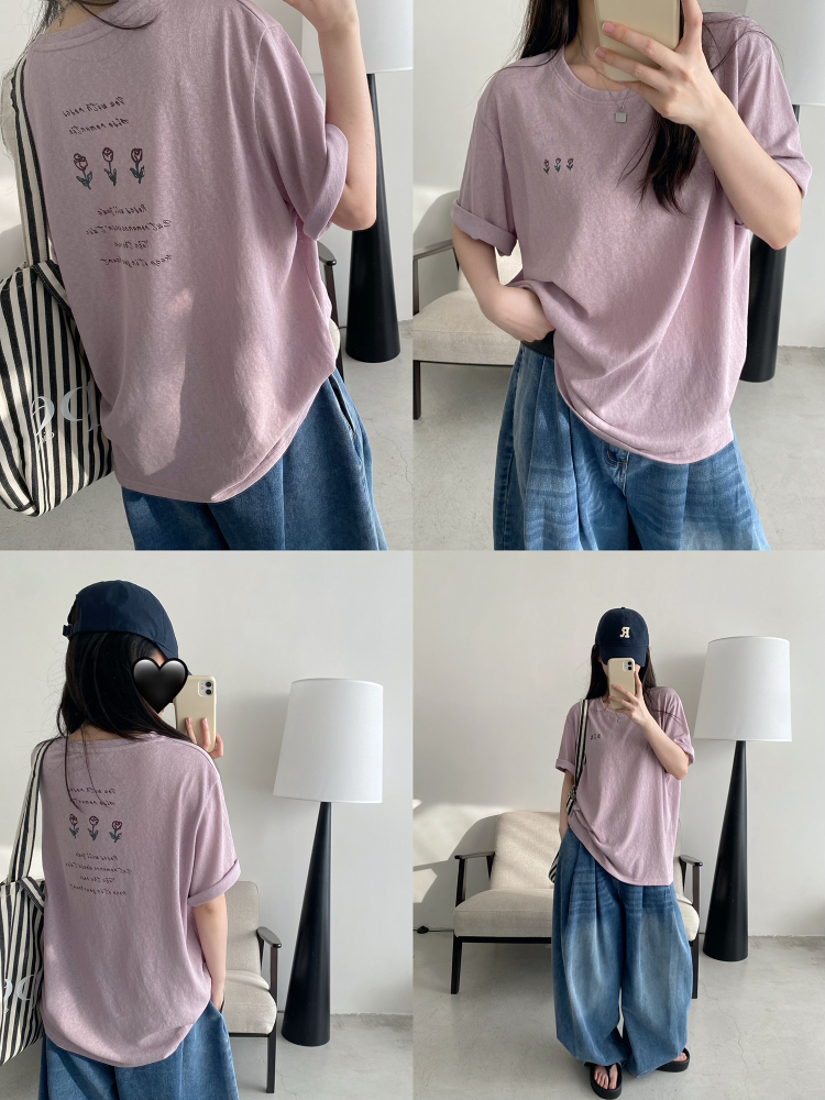 Energetic Rose Print Cotton T-shirt in Japanese Style with Sun Grapefruit and Snowflake Design - Loose Casual Versatile Top Energetic Rose Print Cotton T-shirt in Japanese Style with Sun Grapefruit and Snowflake Design - Loose Casual Versatile Top