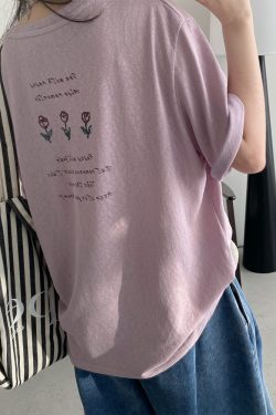 Energetic Rose Print Cotton T-shirt in Japanese Style with Sun Grapefruit and Snowflake Design - Loose Casual Versatile Top