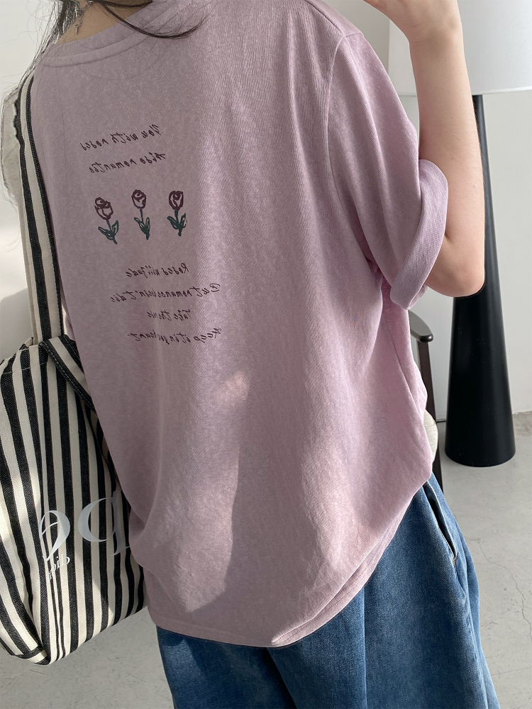 Energetic Rose Print Cotton T-shirt in Japanese Style with Sun Grapefruit and Snowflake Design - Loose Casual Versatile Top Energetic Rose Print Cotton T-shirt in Japanese Style with Sun Grapefruit and Snowflake Design - Loose Casual Versatile Top