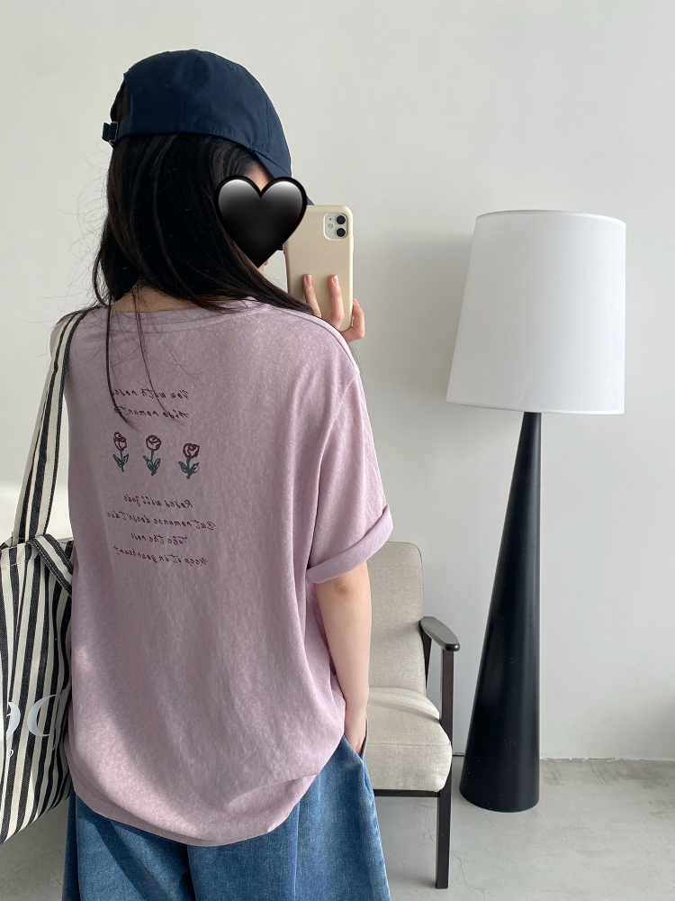 Energetic Rose Print Cotton T-shirt in Japanese Style with Sun Grapefruit and Snowflake Design - Loose Casual Versatile Top Energetic Rose Print Cotton T-shirt in Japanese Style with Sun Grapefruit and Snowflake Design - Loose Casual Versatile Top