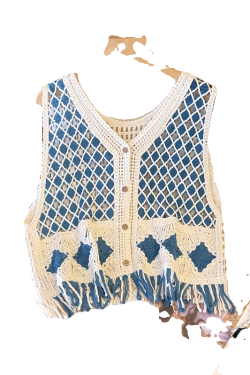 Ethnic Diamond Check Tassel Knitted Vest for Women - Hollow-Out Cardigan for Prairie and Seaside Vacation Style