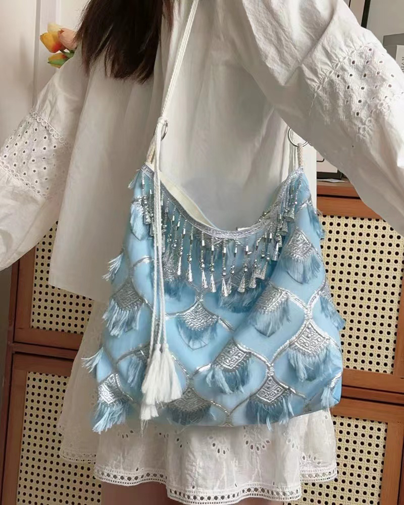 Ethnic Han Element Crossbody Bag - Large Capacity Miaojiang Hanfu Shoulder Tote for Daily Style 2025 Ethnic Han Element Crossbody Bag - Large Capacity Miaojiang Hanfu Shoulder Tote for Daily Style 2025