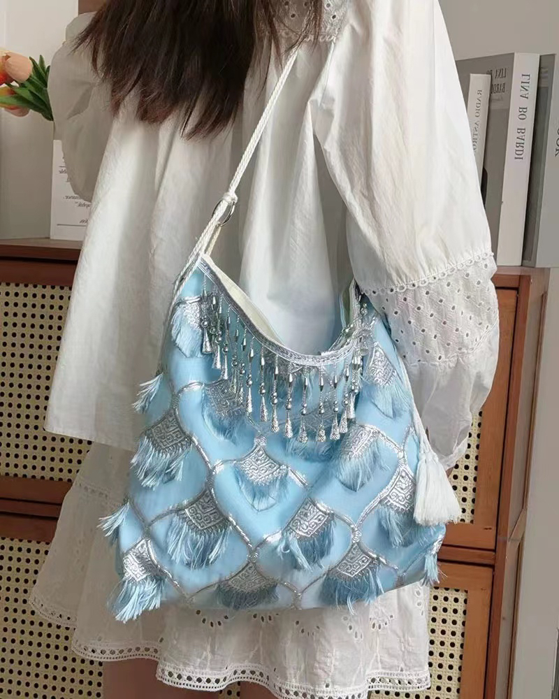 Ethnic Han Element Crossbody Bag - Large Capacity Miaojiang Hanfu Shoulder Tote for Daily Style 2025 Ethnic Han Element Crossbody Bag - Large Capacity Miaojiang Hanfu Shoulder Tote for Daily Style 2025