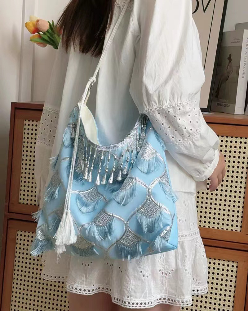 Ethnic Han Element Crossbody Bag - Large Capacity Miaojiang Hanfu Shoulder Tote for Daily Style 2025 Ethnic Han Element Crossbody Bag - Large Capacity Miaojiang Hanfu Shoulder Tote for Daily Style 2025