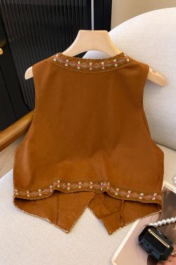 Ethnic Style Brown Suede Vest with Totem Embroidery - Layered Tank Top Jacket for Vacation and Boho Fashion