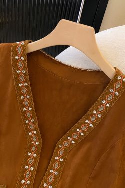 Ethnic Style Brown Suede Vest with Totem Embroidery - Layered Tank Top Jacket for Vacation and Boho Fashion