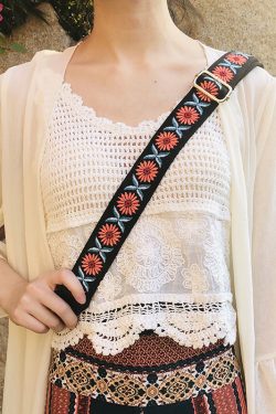 Ethnic Style Embroidered Wide Strap Bag Accessory - Adjustable Shoulder and Crossbody Strap for Versatile Use
