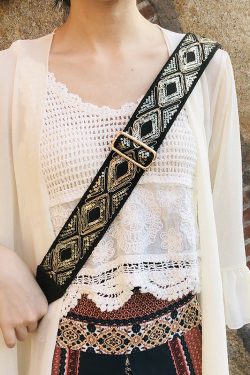 Ethnic Style Embroidered Wide Strap Bag Accessory - Adjustable Shoulder and Crossbody Strap for Versatile Use
