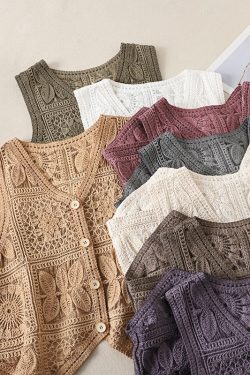 Ethnic Style Lace Crochet Hollow V-Neck Vest Tank Top - Loose Fit Versatile Layered Cardigan for Boho Chic Look