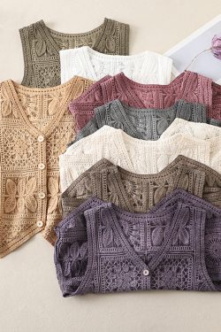 Ethnic Style Lace Crochet Hollow V-Neck Vest Tank Top - Loose Fit Versatile Layered Cardigan for Boho Chic Look