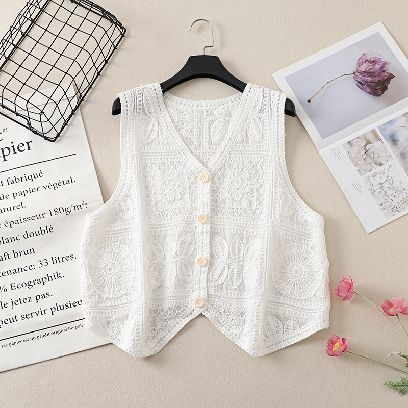 Ethnic Style Lace Crochet Hollow V-Neck Vest Tank Top - Loose Fit Versatile Layered Cardigan for Boho Chic Look Ethnic Style Lace Crochet Hollow V-Neck Vest Tank Top - Loose Fit Versatile Layered Cardigan for Boho Chic Look